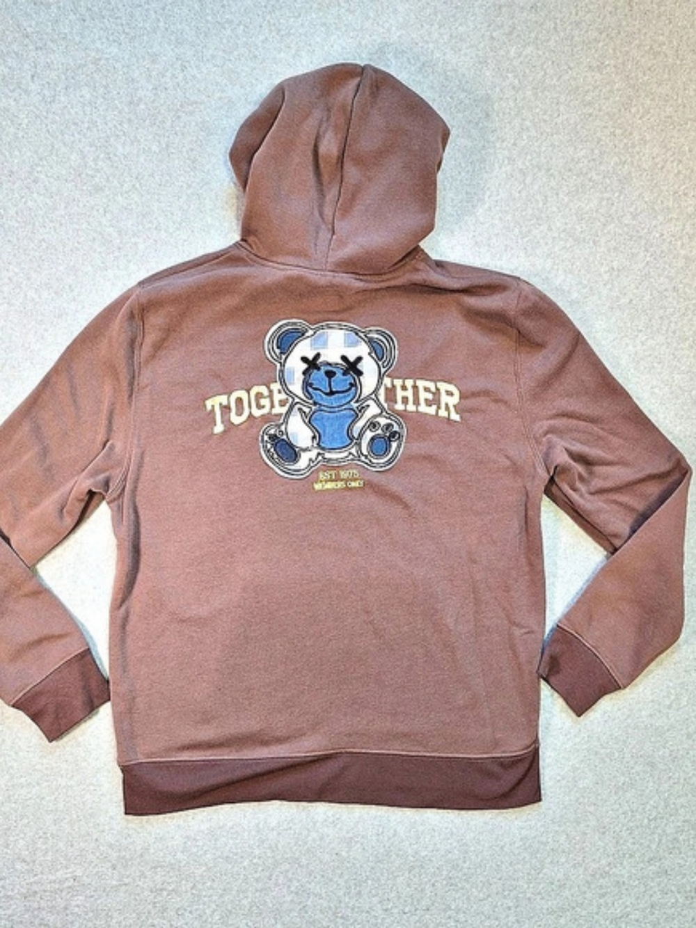 Members Only Together Teddy Bear Graphic Pullover Hoodie Brown Medium